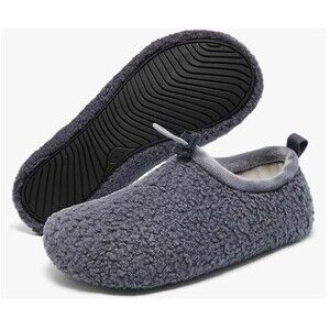 Kids Cozy Fuzzy Slippers Winter Warm House Shoes Anti-Skid Soft Sole Grey 1-2 US
